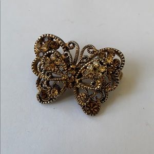 Vintage Amber Stoned Butterfly Brooch